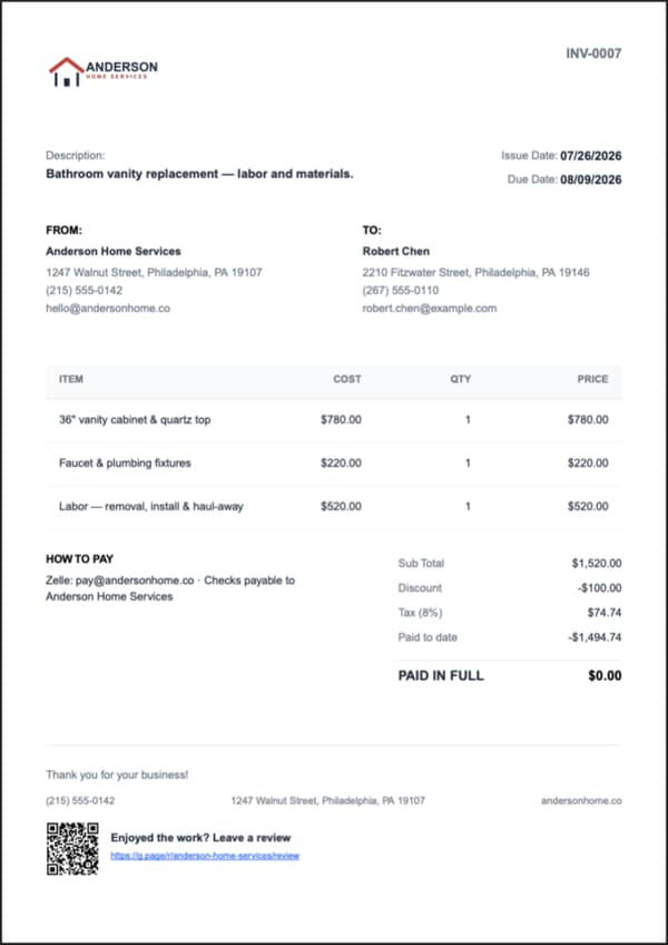 A full Werkly invoice PDF with a plain line-item total, no per-user or add-on charges anywhere on it.